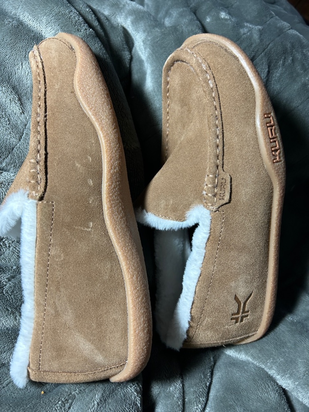 KURU Women’s Chestnut Suede ‘Loft’ Slippers W/Gum Soles & Faux Fur Trim, Sz 9 - Picture 3 of 8